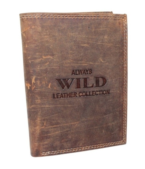 Portfel Męski Skórzany WILD Skóra Licowa Duży Pionowy Bez Zapięcia Zamszowy BRĄZOWY ''De Luxe'' 8932 13 x 10 x 3 [cm]