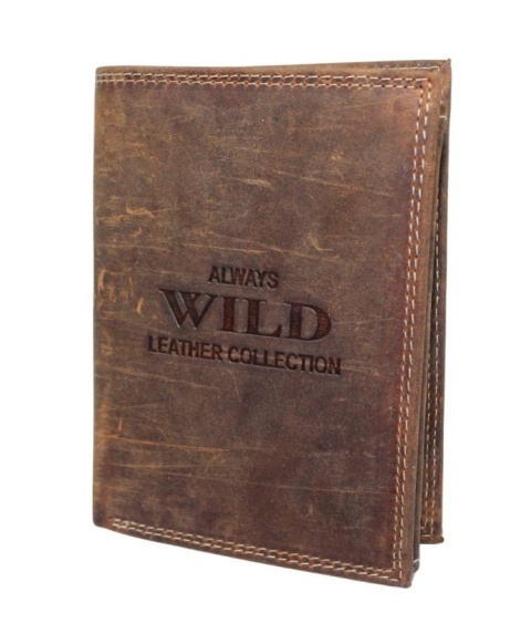 Portfel Męski Skórzany WILD Skóra Licowa Duży Pionowy Bez Zapięcia Zamszowy BRĄZOWY ''De Luxe'' 8932 13 x 10 x 3 [cm]