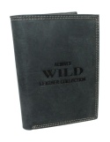 Portfel Męski Skórzany WILD Skóra Licowa Duży Pionowy Bez Zapięcia Zamszowy CZARNY ''De Luxe'' 8932 13 x 10 x 3 [cm]