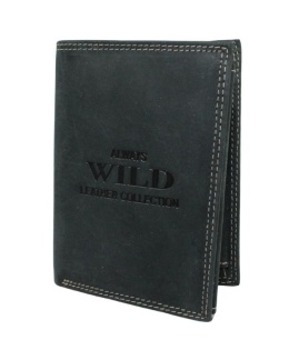 Portfel Męski Skórzany WILD Skóra Licowa Duży Pionowy Bez Zapięcia Zamszowy CZARNY ''De Luxe'' 8932 13 x 10 x 3 [cm]