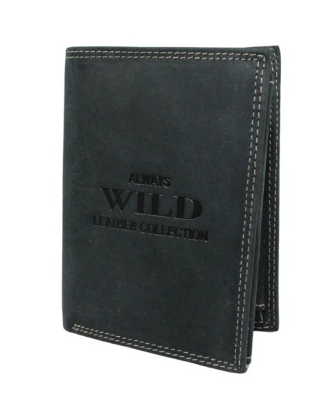 Portfel Męski Skórzany WILD Skóra Licowa Duży Pionowy Bez Zapięcia Zamszowy CZARNY ''De Luxe'' 8932 13 x 10 x 3 [cm]