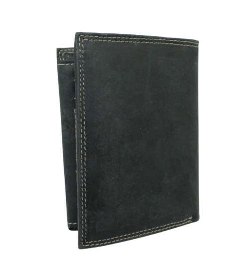 Portfel Męski Skórzany WILD Skóra Licowa Duży Pionowy Bez Zapięcia Zamszowy CZARNY ''De Luxe'' 8932 13 x 10 x 3 [cm]