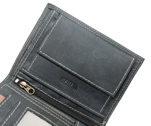 Portfel Męski Skórzany WILD Skóra Licowa Duży Pionowy Bez Zapięcia Zamszowy CZARNY ''De Luxe'' 8932 13 x 10 x 3 [cm]