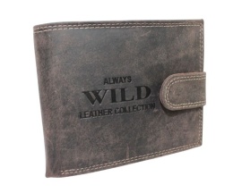 Portfel Męski Skórzany WILD Skóra Licowa Duży Poziomy Z Zapięciem RFID CZEKOLADOWY Zamszowy 9014 12,5 x 10 x 2  [cm]