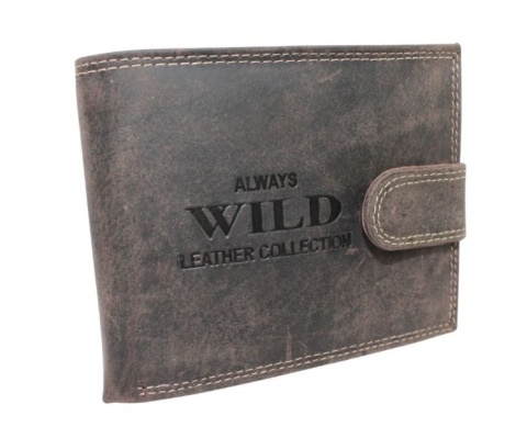 Portfel Męski Skórzany WILD Skóra Licowa Duży Poziomy Z Zapięciem RFID CZEKOLADOWY Zamszowy 9014 12,5 x 10 x 2  [cm]