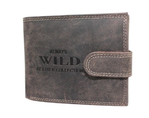 Portfel Męski Skórzany WILD Skóra Licowa Duży Poziomy Z Zapięciem RFID CZEKOLADOWY Zamszowy 9014 12,5 x 10 x 2  [cm]