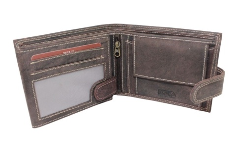 Portfel Męski Skórzany WILD Skóra Licowa Duży Poziomy Z Zapięciem RFID CZEKOLADOWY Zamszowy 9014 12,5 x 10 x 2  [cm]
