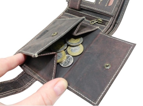 Portfel Męski Skórzany WILD Skóra Licowa Duży Poziomy Z Zapięciem RFID CZEKOLADOWY Zamszowy 9014 12,5 x 10 x 2  [cm]