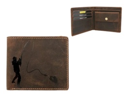 Portfel Męski WILD Skóra Naturalna Mały Poziomy Bez Zapięcia ,,I LOVE FISHING,, N8 10,5 x 9 x 2 [cm]
