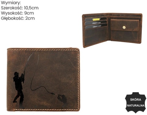 Portfel Męski WILD Skóra Naturalna Mały Poziomy Bez Zapięcia ,,I LOVE FISHING,, N8 10,5 x 9 x 2 [cm]