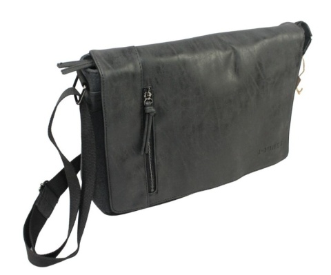 Skórzana Torba JENNIFER JONES Listonoszka Ze Skórzaną Klapką CZARNA 4526 37 x 29 x 14