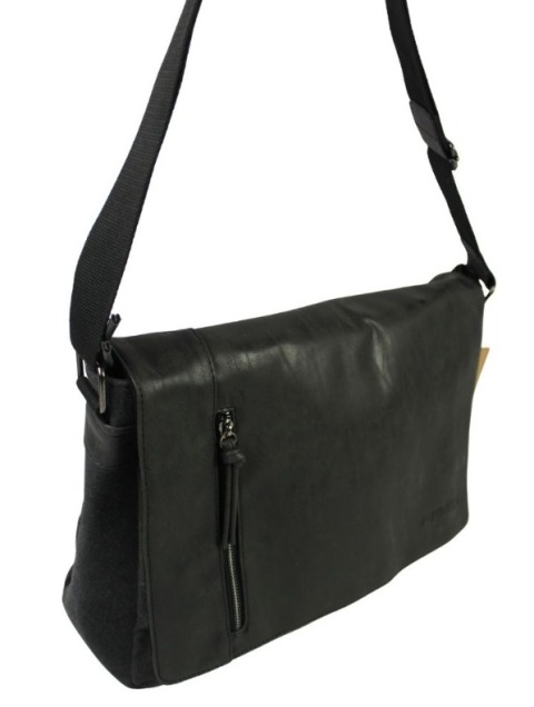 Skórzana Torba JENNIFER JONES Listonoszka Ze Skórzaną Klapką CZARNA 4526 37 x 29 x 14