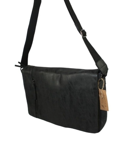 Skórzana Torba JENNIFER JONES Listonoszka Ze Skórzaną Klapką CZARNA 4526 37 x 29 x 14