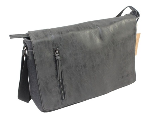 Skórzana Torba JENNIFER JONES Listonoszka Ze Skórzaną Klapką CZARNA 4526 37 x 29 x 14