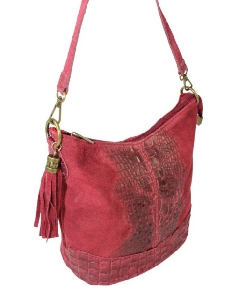 Torebka Skórzana LUKA CROCO MOKKA 26-027 Skóra Naturalna BORDOWA Mozajka 27 x 24 x 16 [cm]