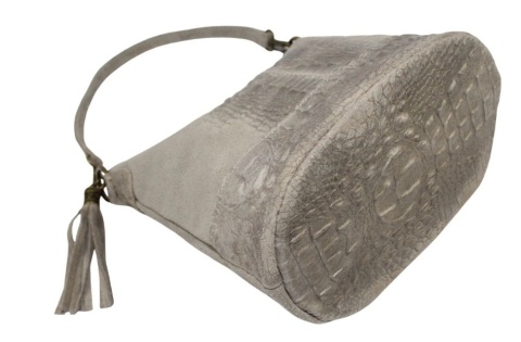 Torebka Skórzana LUKA CROCO MOKKA 26-027 Skóra Naturalna POPIELATA Mozajka 27 x 24 x 16 [cm]