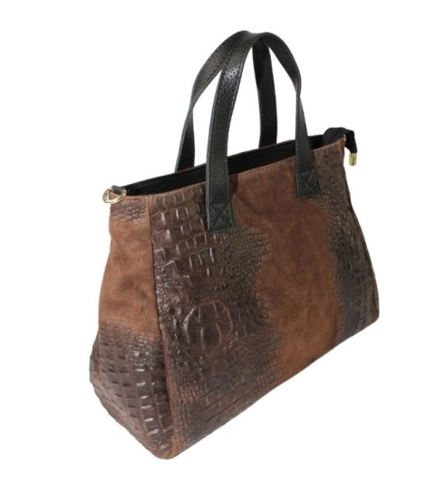 Torebka Skórzana LUKA CROCO Skóra Naturalna CZEKOLADOWA 26-034 38 x 26 x 12 [cm]