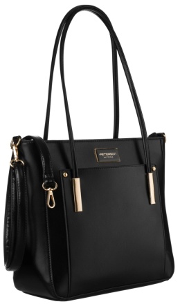 Torebka Ze Skóry Włoskiej Peterson Elegancki Stylowy Kuferek PTN 072-03 CZARNA 37 x 30 x 12 [cm]