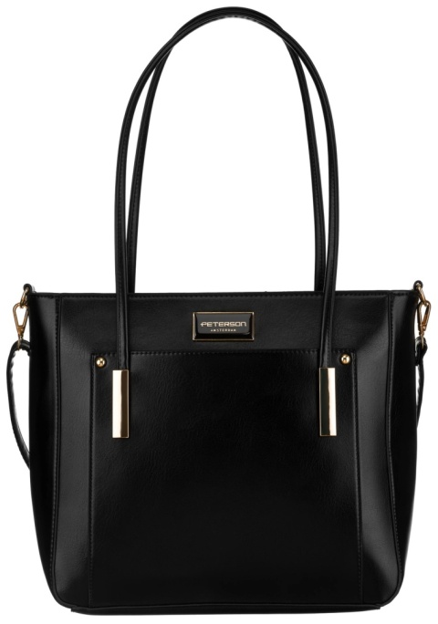 Torebka Ze Skóry Włoskiej Peterson Elegancki Stylowy Kuferek PTN 072-03 CZARNA 37 x 30 x 12 [cm]