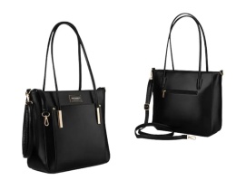 Torebka Ze Skóry Włoskiej Peterson Elegancki Stylowy Kuferek PTN 072-03 CZARNA 37 x 30 x 12 [cm]