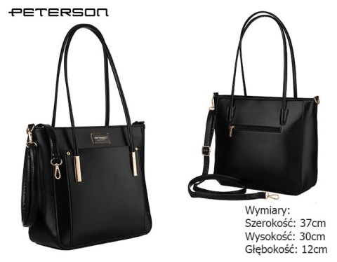 Torebka Ze Skóry Włoskiej Peterson Elegancki Stylowy Kuferek PTN 072-03 CZARNA 37 x 30 x 12 [cm]