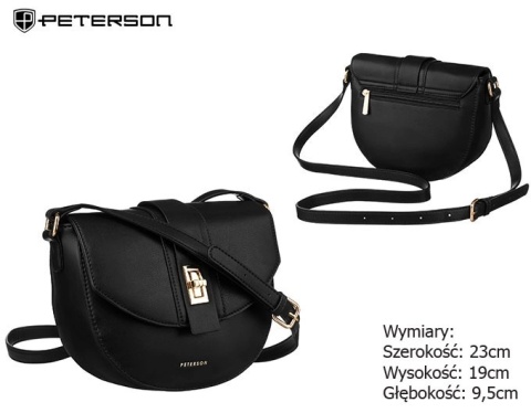 Elegancka I Stylowa Torebka Z Ekologicznej Skóry Włoskiej Peterson (PL) PTN1379 CZARNY 23 x 19 x 9,5 [cm]