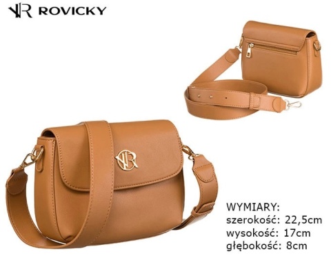 Elegancka I Stylowa Torebka Z Ekologicznej Skóry Włoskiej Rovicky (PL) R-TOR-ALE-1-3738 KARMEL 22,5 x 17 x 8 [cm]