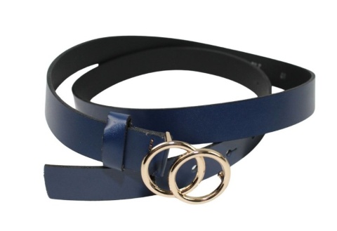 Pasek Damski Skórzany Arucce (PL) Skóra Licowa EXTRA 25 mm GRANATOWY Złota Ozdobna Klamra Na Bolczyk