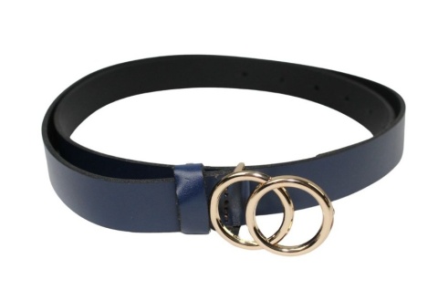 Pasek Damski Skórzany Arucce (PL) Skóra Licowa EXTRA 25 mm GRANATOWY Złota Ozdobna Klamra Na Bolczyk