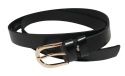 Pasek Damski Skórzany Arucce (PL) Skóra Licowa EXTRA Gładki 25 mm CZARNY Złota Klamra III