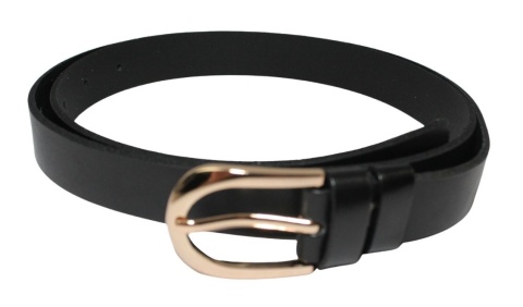 Pasek Damski Skórzany Arucce (PL) Skóra Licowa EXTRA Gładki 25 mm CZARNY Złota Klamra III