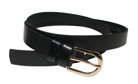 Pasek Damski Skórzany Arucce (PL) Skóra Licowa EXTRA Gładki 25 mm CZARNY Złota Klamra III