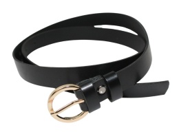 Pasek Damski Skórzany Arucce (PL) Skóra Licowa EXTRA Gładki 25 mm CZARNY Złota Klamra II