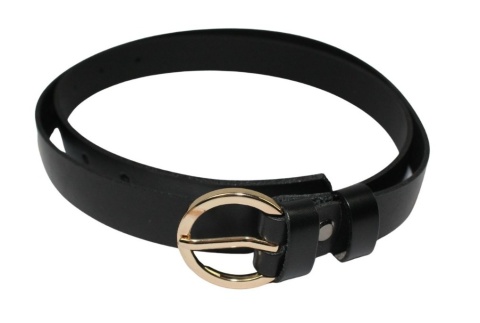 Pasek Damski Skórzany Arucce (PL) Skóra Licowa EXTRA Gładki 25 mm CZARNY Złota Klamra II
