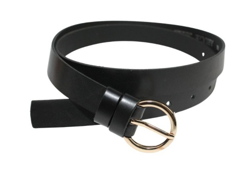 Pasek Damski Skórzany Arucce (PL) Skóra Licowa EXTRA Gładki 25 mm CZARNY Złota Klamra II