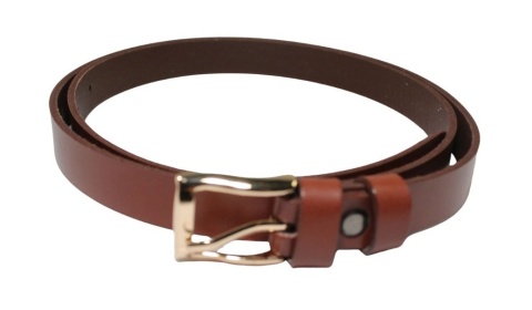 Pasek Damski Skórzany Gładki Arucce (PL) 20 mm CIEMNY BRĄZOWY Złota Klamra Wąski