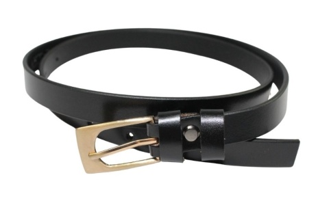 Pasek Damski Skórzany Gładki Arucce (PL) 20 mm Skóra Licowa CZARNY Wąski Klamra Miedziana