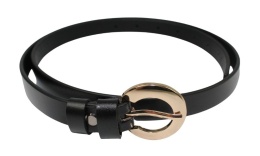 Pasek Damski Skórzany Gładki Arucce (PL) 20 mm Skóra Licowa CZARNY Wąski Złota Klamra 6