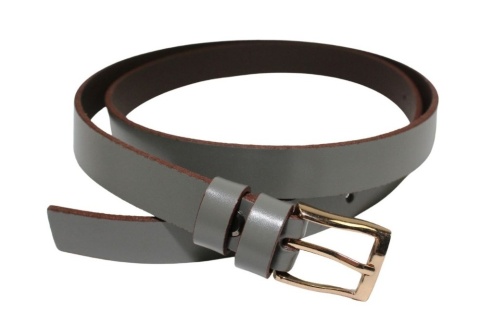 Pasek Damski Skórzany Gładki Arucce (PL) 20 mm Wąski BEŻOWO-GRAFITOWY Złota Klamra 