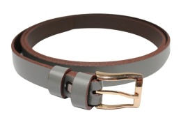 Pasek Damski Skórzany Gładki Arucce (PL) 20 mm Wąski BEŻOWO-GRAFITOWY Złota Klamra 