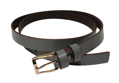 Pasek Damski Skórzany Gładki Arucce (PL) 20 mm Wąski BEŻOWO-GRAFITOWY Złota Klamra 