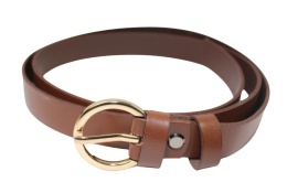 Pasek Damski Skórzany Gładki Arucce (PL) 20 mm Wąski CZEKOLADOWY Złota Klamra 