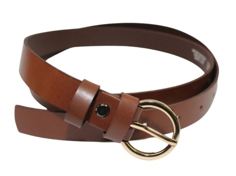 Pasek Damski Skórzany Gładki Arucce (PL) 20 mm Wąski CZEKOLADOWY Złota Klamra 