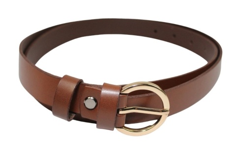 Pasek Damski Skórzany Gładki Arucce (PL) 20 mm Wąski CZEKOLADOWY Złota Klamra 