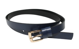 Pasek Damski Skórzany Gładki Arucce (PL) 20 mm Wąski GRANATOWY Złota Klamra 