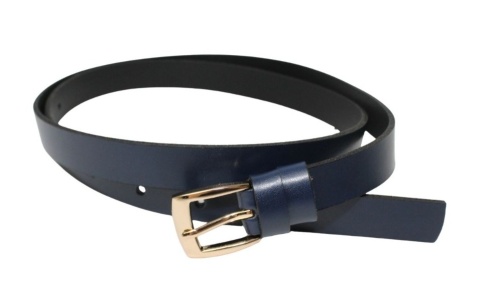 Pasek Damski Skórzany Gładki Arucce (PL) 20 mm Wąski GRANATOWY Złota Klamra 