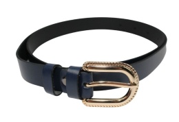 Pasek Damski Skórzany Gładki Arucce (PL) 25 mm GRANATOWY Złota Klamra II