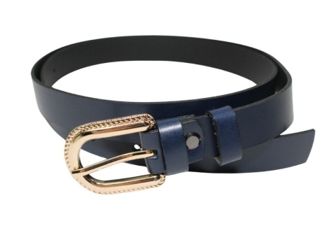 Pasek Damski Skórzany Gładki Arucce (PL) 25 mm GRANATOWY Złota Klamra II