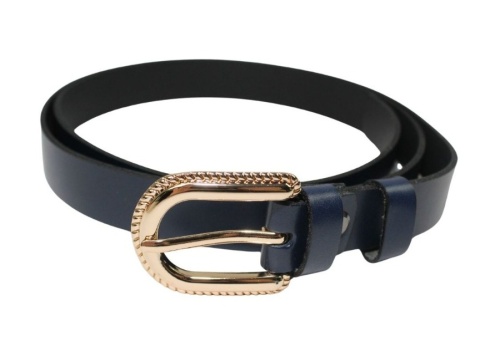 Pasek Damski Skórzany Gładki Arucce (PL) 25 mm GRANATOWY Złota Klamra II