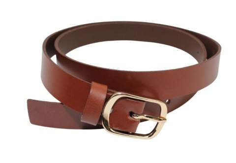 Pasek Damski Skórzany Gładki Arucce (PL) 25 mm Wąski BRĄZOWY Złota Klamra 